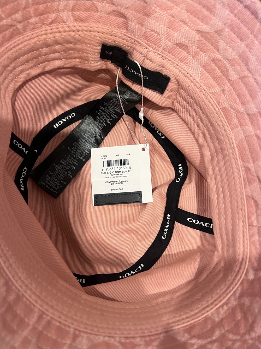 Classic Coach Signature Powder Pink Bucket Hat M/L New with Tags - Picture 8 of 8
